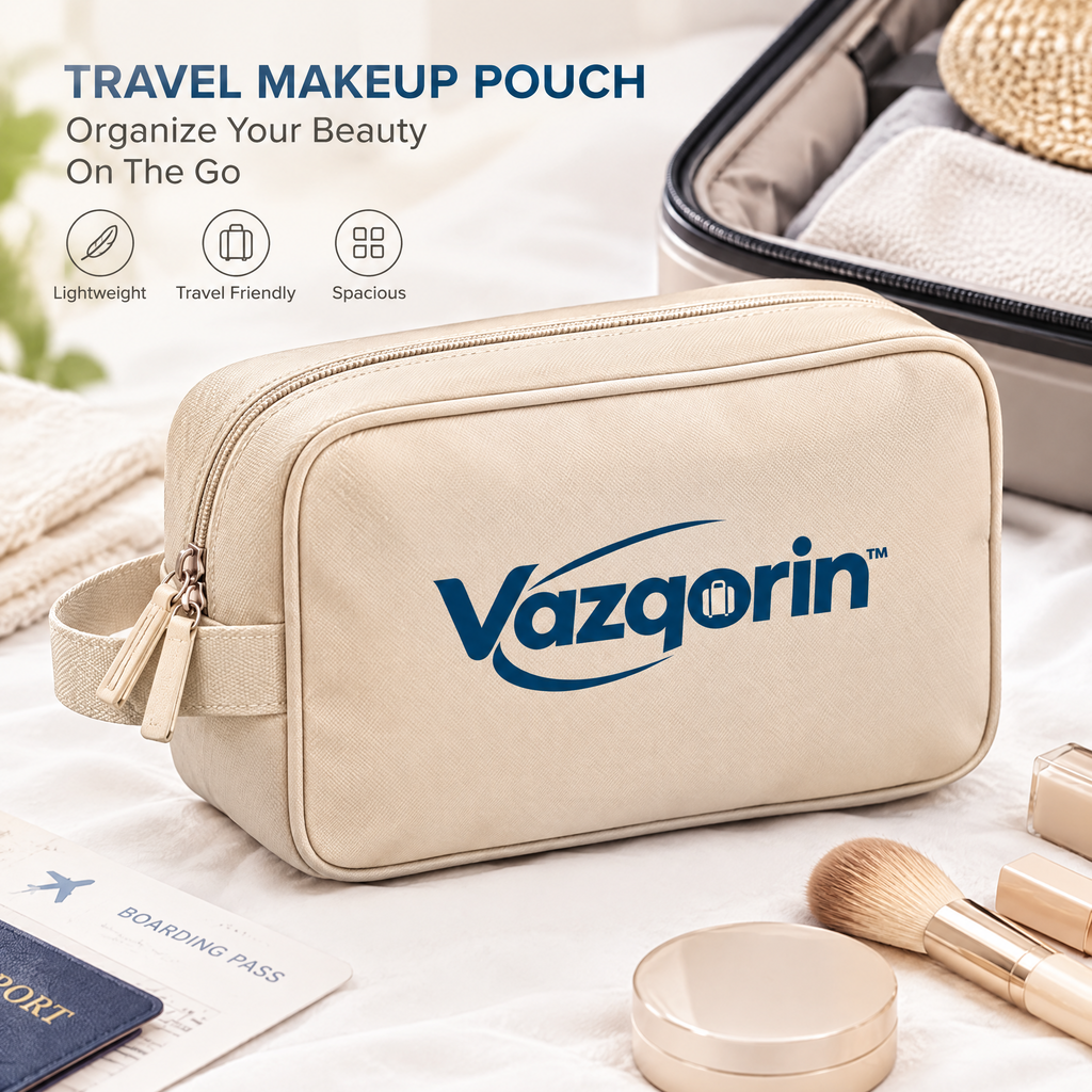 Vazqorin™ Portable Travel Makeup Pouch – Lightweight Cosmetic Bag &amp; Spacious Toiletry Organizer with Side Handle