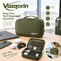 Vazqorin™ Travel Electronics Organizer Bag – Compact Cable &amp; Tech Accessory Pouch with Handle, Water-Resistant Small Gadget Storage Case for Chargers, Cords, and Power Banks (Olive Green)