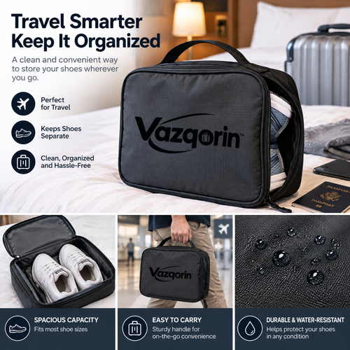Vazqorin™ Portable Travel Shoe Bag – Durable Zippered Luggage Shoe Organizer Cube with Top Handle