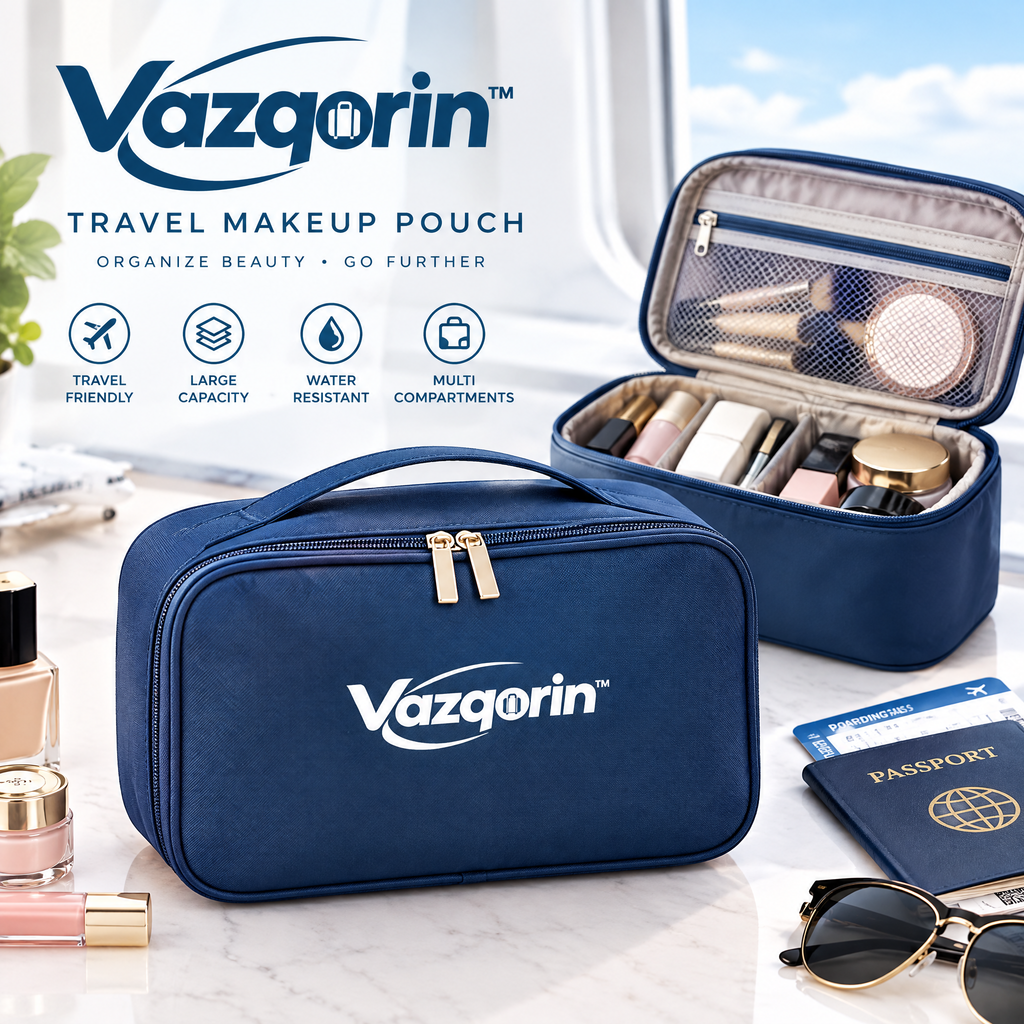 Vazqorin™ Travel Makeup Pouch – Large Capacity Water-Resistant Cosmetic Bag &amp; Toiletry Organizer with Compartments
