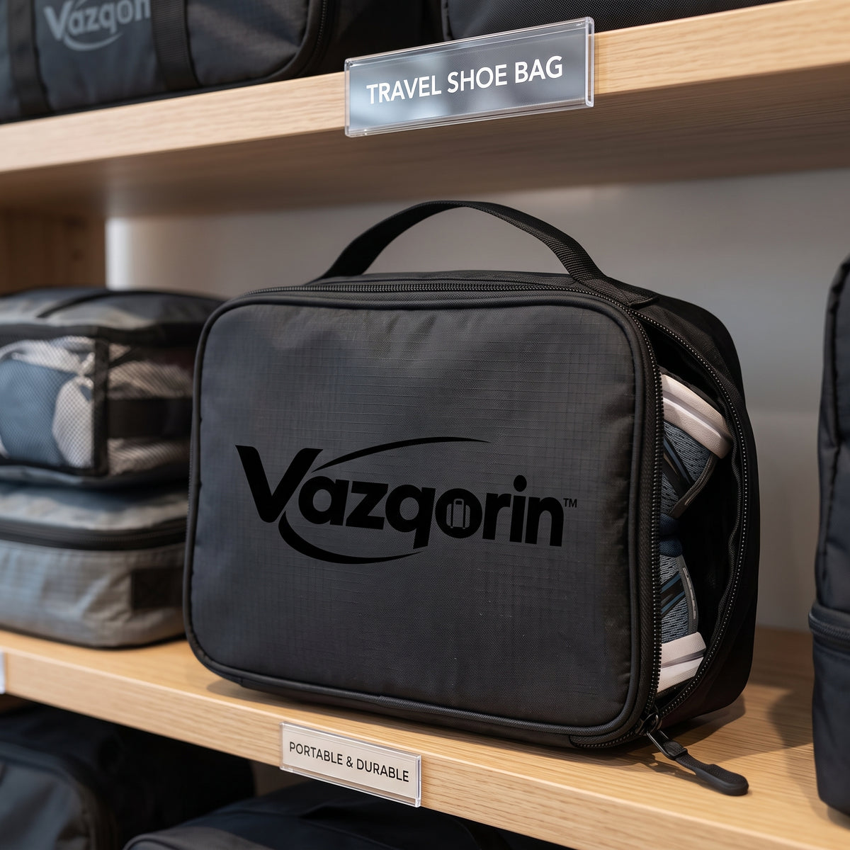 Vazqorin™ Portable Travel Shoe Bag – Durable Zippered Luggage Shoe Organizer Cube with Top Handle
