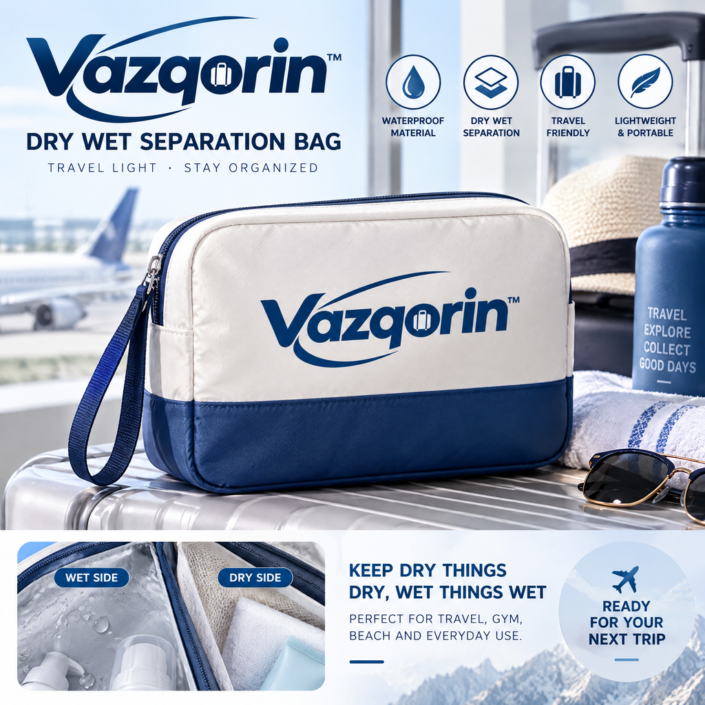 Vazqorin™ Dry Wet Separation Travel Bag – Waterproof Dual-Compartment Toiletry &amp; Cosmetic Pouch, Portable Lightweight Organizer for Travel, Gym, and Beach