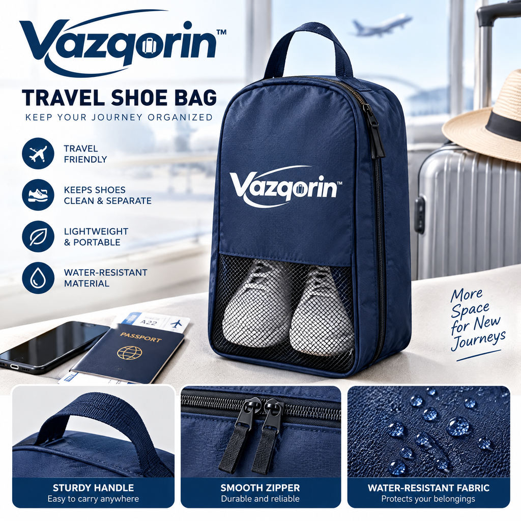 Vazqorin™ Portable Travel Shoe Bag, Water-Resistant Shoe Pouch with Breathable Mesh &amp; Sturdy Handle for Luggage and Gym