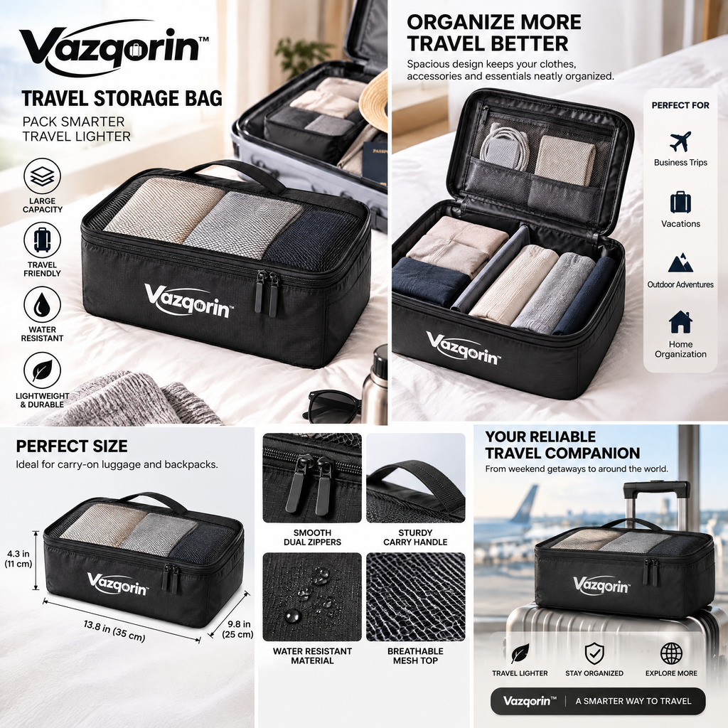 Vazqorin™ Travel Packing Cube – Lightweight, Water-Resistant Luggage Organizer Bag with Breathable Mesh Top