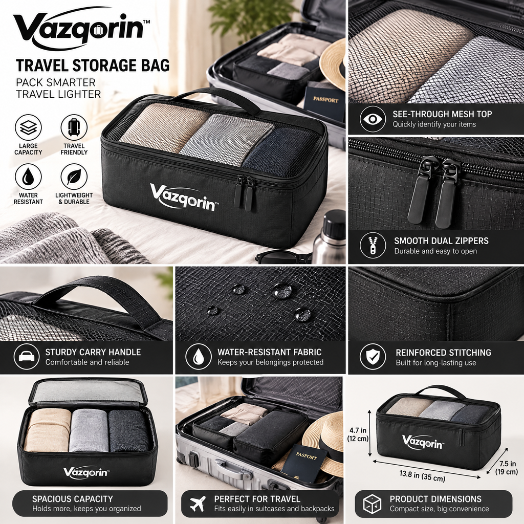 Vazqorin™ Travel Packing Cube – Lightweight, Water-Resistant Luggage Organizer Bag with Breathable Mesh Top