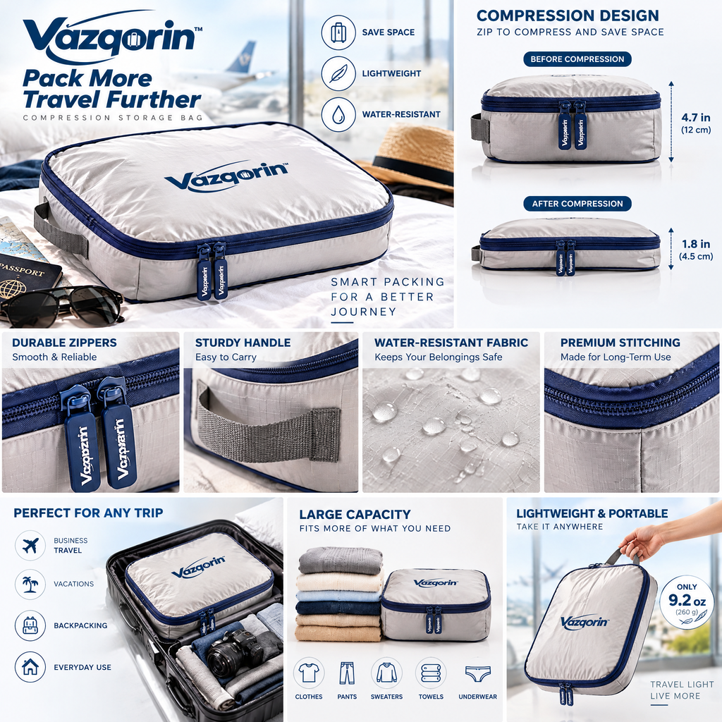 Vazqorin™ Compression Packing Cube – Lightweight, Water-Resistant Luggage Organizer for Travel