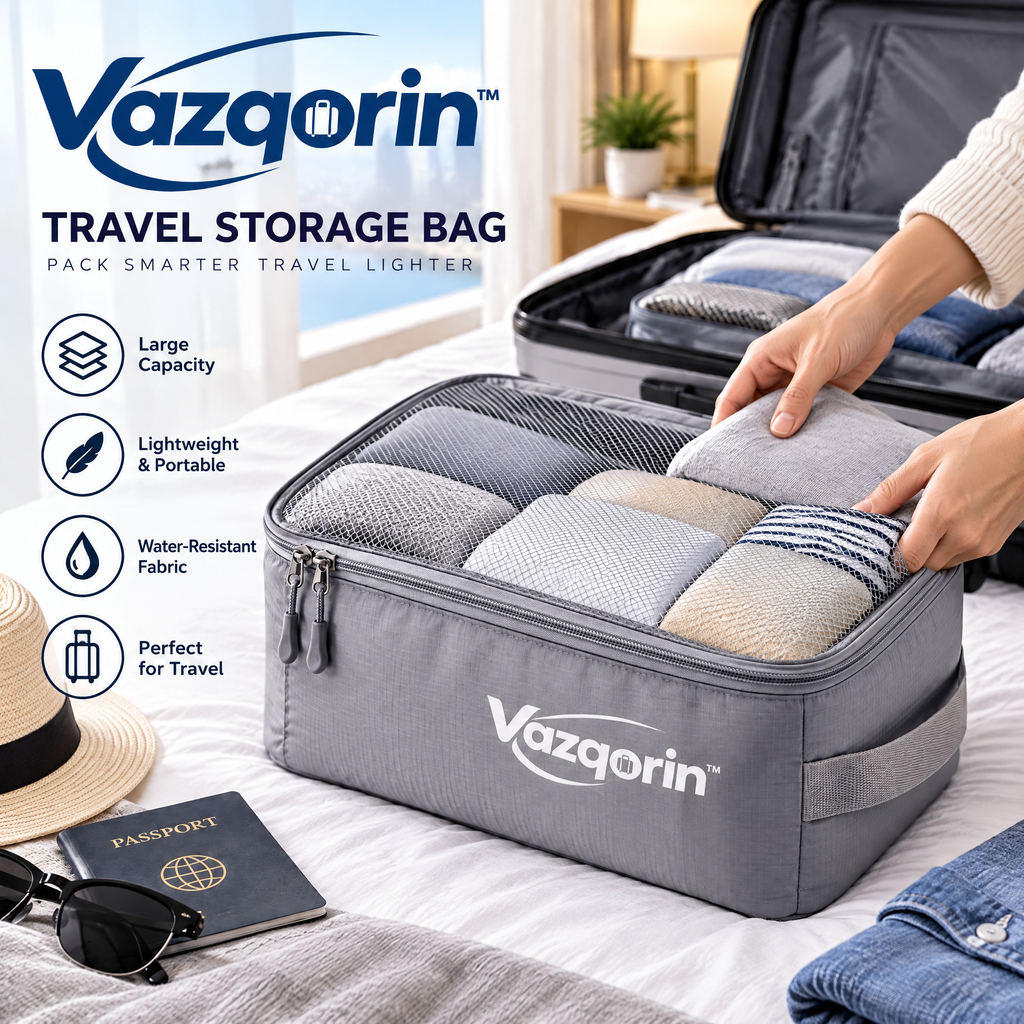 Vazqorin™ Travel Storage Bag, Lightweight Water-Resistant Packing Cube with Breathable Mesh Top for Suitcases &amp; Luggage