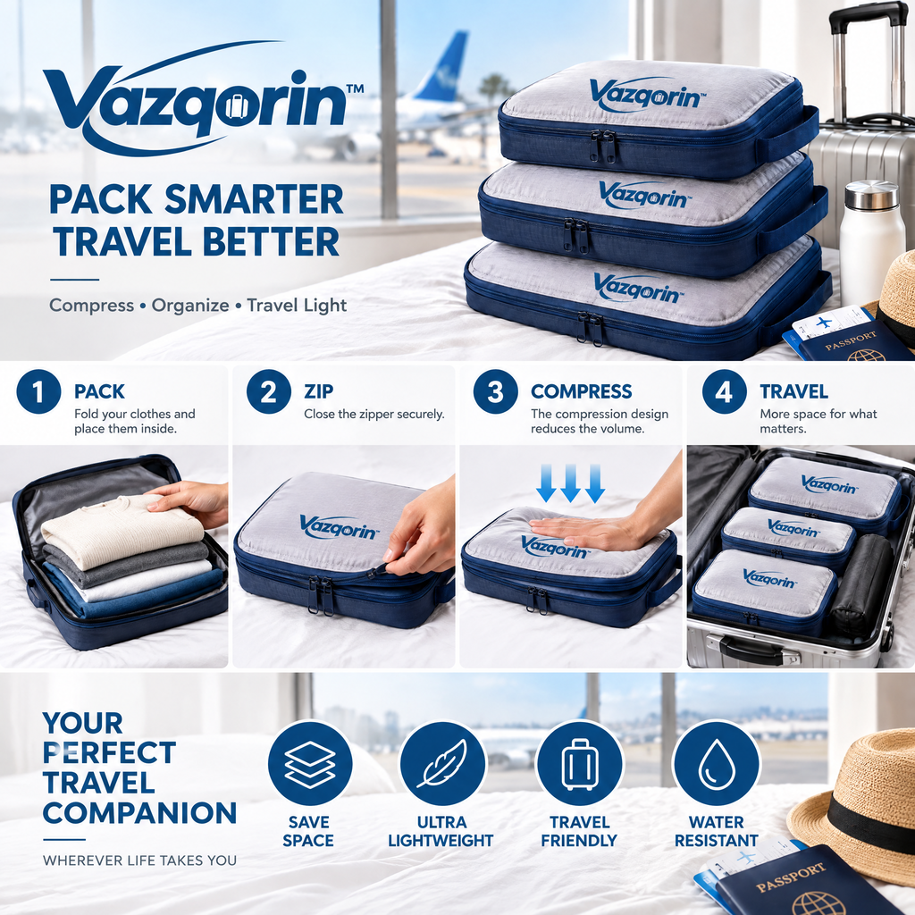 Vazqorin™ Compression Packing Cubes – Ultra-Lightweight Space Saver Luggage Organizers, Water-Resistant Travel Bags for Suitcases &amp; Carry-Ons