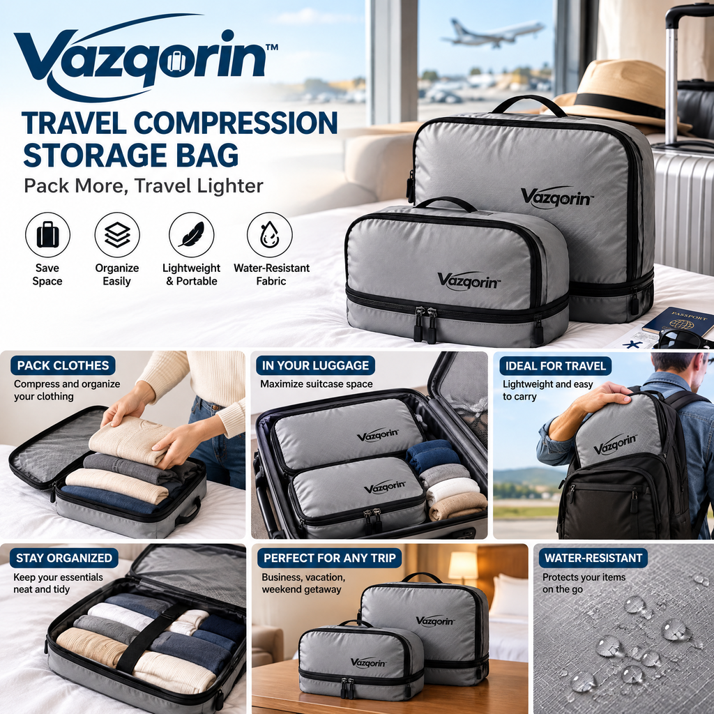 Vazqorin™ Travel Compression Packing Cubes – Lightweight, Water-Resistant Luggage Organizer Bags with Heavy-Duty Zippers
