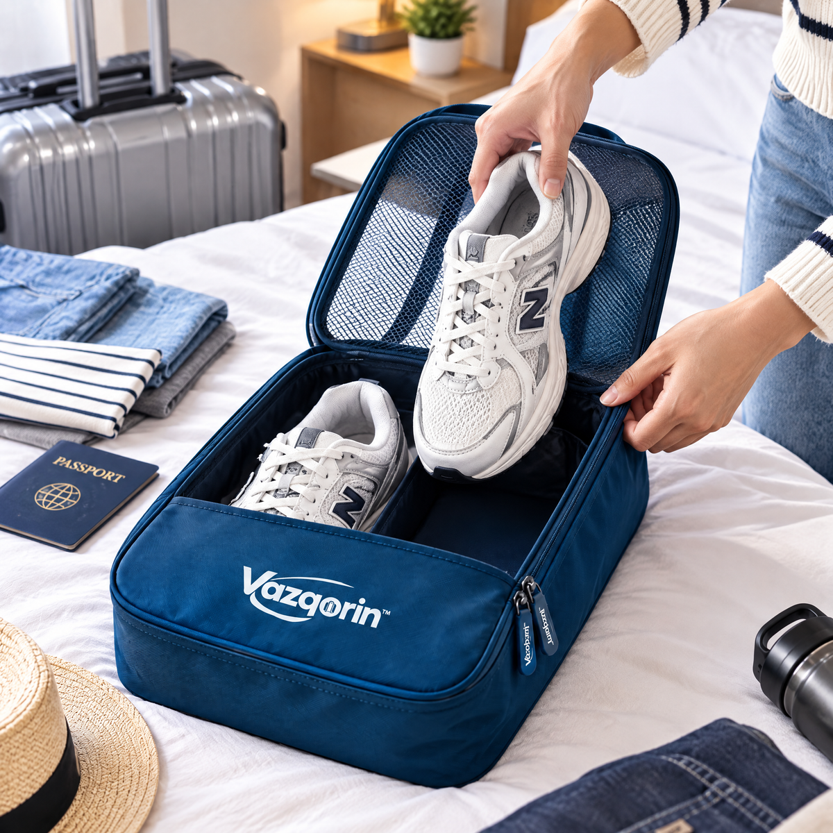 Vazqorin™ Breathable Travel Shoe Bag – Durable Mesh Shoe Organizer Pouch with Handle for Luggage &amp; Suitcases